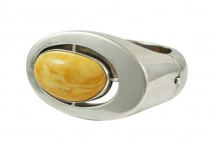 Art bracelet with white amber oval