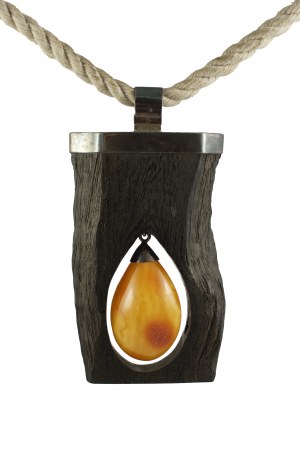 Black oak amber pendant in silver