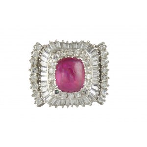 Marquise prsteň hviezdny rubín 4,18ct, diamanty ~1,98ct G-H/VS-Si