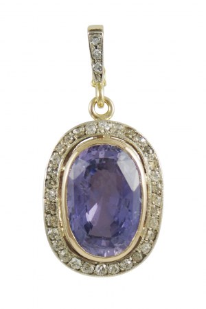 Art Deco tanzanite pendant ~10ct diamonds ~0.64ct