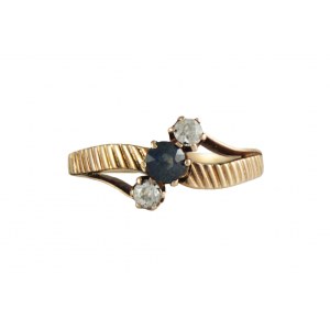 Ring Austro-Hungarian sapphire diamonds 14K