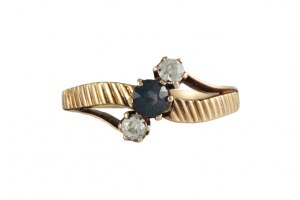 Ring Austro-Hungarian sapphire diamonds 14K