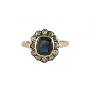 Art Deco marquise ring sapphire 1.50ct, diamonds ~0.45ct H-K/Si-P