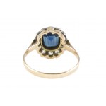 Art Deco marquise prsteň zafír 1,50ct, diamanty ~0,45ct H-K/Si-P