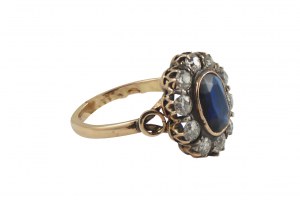 Polish marquise ring sapphire 1.54ct, diamonds 1.10ct H-M/Si Art Deco