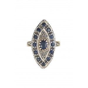Pierścień markiza szafiry ~2.20ct, rauty diamentowe