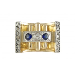 Signet art Deco France 0.57ct, sapphires , 18K, platinum