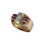 Art Deco France signet ring 0.34ct, rubíny, 18K, platina