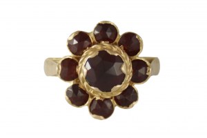 Bague or grenats marquise 18K rosettes