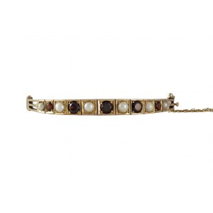 Bracelet en or Art Deco England avec grenats et perles
