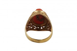 Zlatý prsteň camea s korálom 19. storočie