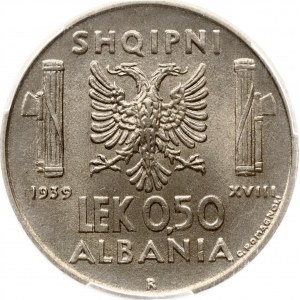 Albania 0.50 Lek 1939 R PCGS MS 66