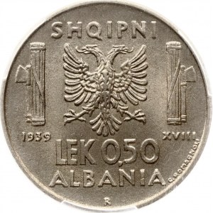 Albánsko 0,50 Lek 1939 R PCGS MS 66