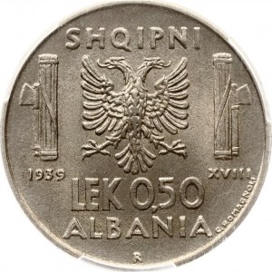 Albánie 0,50 Lek 1939 R PCGS MS 66