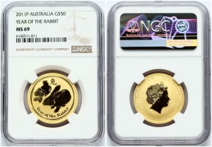 Australie 50 Dollars 2011 Année du Lapin NGC MS 69