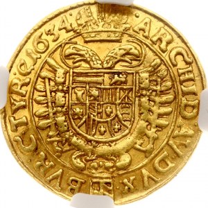 Rakouský dukát 1634 Vídeň NGC AU 58 RARE TOP POP