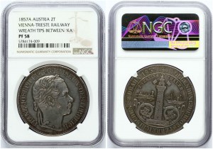 2 Taler 1857 A Chemin de fer Vienne-Trieste NGC PF 58