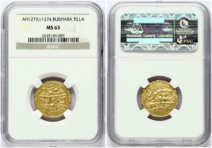 Bucharská zlatá tilla AH 1274/1858 NGC MS 63