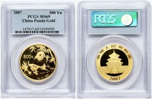 Chiny 500 juanów 2007 Panda PCGS MS 69