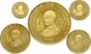 Kolumbia 100 - 1500 Pesos 1968 NI Międzynarodowy Kongres Eucharystyczny Zestaw 5 monet