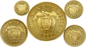 Kolumbien 100 - 1500 Pesos 1968 NI Internationaler Eucharistischer Kongress Satz von 5 Münzen