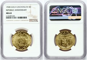 Československo 4 dukáty 1928 10. výročí republiky NGC MS 63