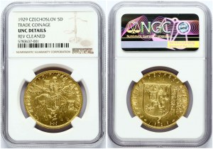 Czechosłowacja 5 Dukatów 1929 NGC UNC SZCZEGÓŁY