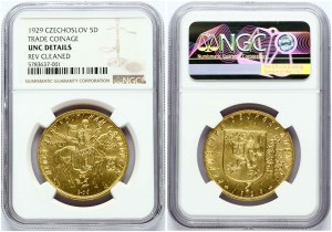 Československo 5 dukátů 1929 NGC UNC DETAILY