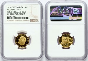 Zlatá medaile Československo 1970 Lenin 100 let NGC PF 67 ULTRA CAMEO