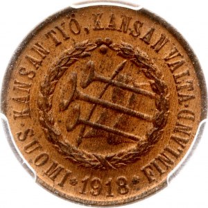 Finlandia 5 Pennia 1918 Moneta della guerra civile PCGS MS 64 RB