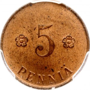 Fínsko 5 pencí 1918 mince z občianskej vojny PCGS MS 64 RB