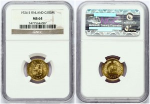 Fínsko 100 Markkaa 1926 S NGC MS 64