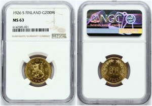 Finsko 200 Markkaa 1926 S NGC MS 63