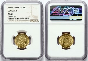 Francja 20 franków 1814A NGC MS 61