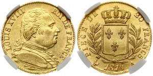 Francúzsko 20 frankov 1814A NGC MS 61