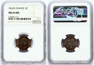 2 centýře 1862 K NGC MS 64 BN