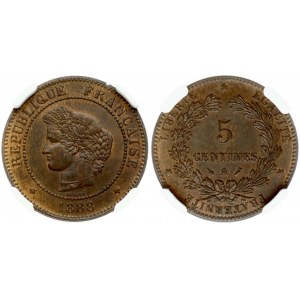 Francie 5 centů 1888 A NGC MS 64 BN TOP POP