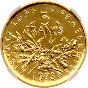 Francia 5 Franchi 1973 Piefort Oro NGC PROOF DETTAGLI