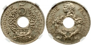 Francuskie Indochiny 5 centymów 1939 NGC MS 66