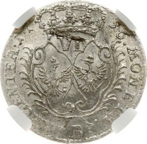 Prusko 6 Kreuzer 1756 B NGC MS 62