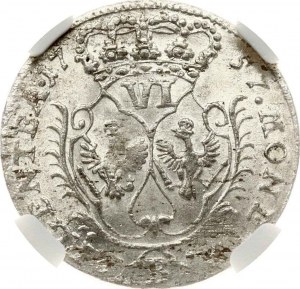 Prussia 6 Kreuzer 1757 B NGC MS 62