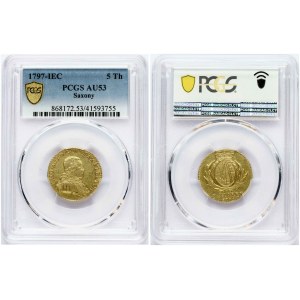 Saxe 5 Taler 1797 IEC PCGS AU 53 MAX GRADE