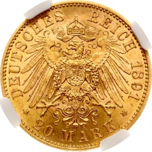 Niemcy Prusy 20 Marka 1891 A NGC MS 65 TOP POP