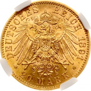 Německo Prusko 20 marek 1891 A NGC MS 65 TOP POP