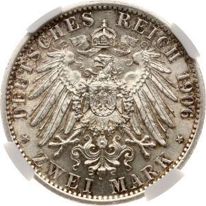 Německo Lippe-Detmold 2 Mark 1906 A NGC MS 62