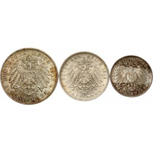 Niemcy Bawaria 2 - 5 Mark 1911 D 90th Birthday Set Lot of 3 monety