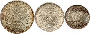 Germania Baviera 2 - 5 marchi 1911 D 90° compleanno Set di 3 monete