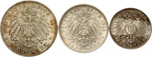 Allemagne Bavière 2 - 5 Mark 1911 D 90th Birthday Set Lot de 3 pièces