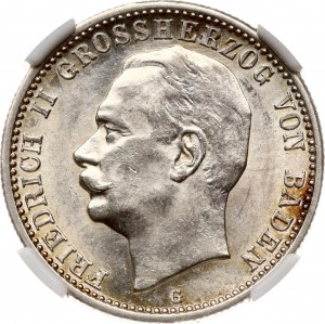 Německo Bádensko 2 marky 1913 G NGC MS 62