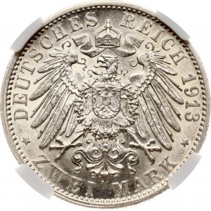 Nemecko Baden 2 Mark 1913 G NGC MS 62